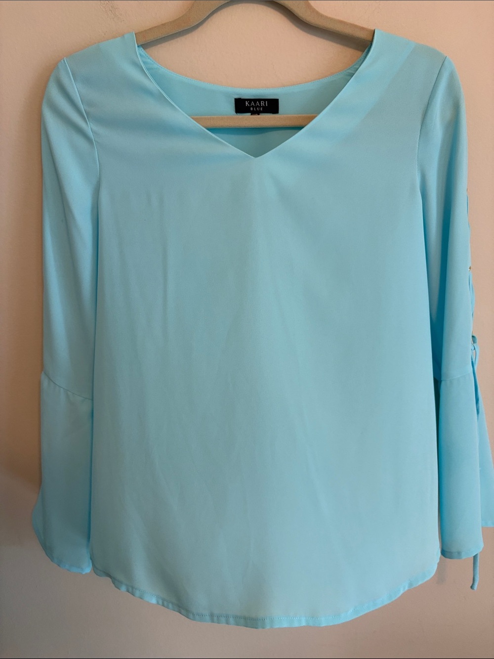 Kaari Blue Light Aqua V-Neck Long Sleeve Blouse